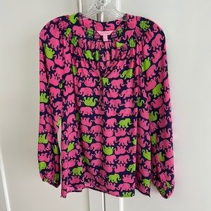 Lilly Pulitzer Silk Elsa Top Sz Small Pink Elephants